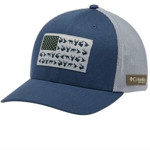 New Columbia Men's PHG Game Blue Silver Flag Mesh Ball Cap Flex Fit Hat